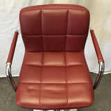 Pair of Modern Red Vinyl & Chrome Adjustable-Height Stools