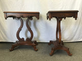 Pair of Vintage Solid Mahogany Harp-Pedestal End Tables