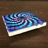 Susan Sitaraman Single Hand Painted Spiral Mandala On Blue Tile Magnet