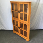 Modern Craftsman Oak Veneer Glass-Front Corner Bookcase