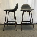 Pair of MCM Target Brown Metal & Grey Uphosltered Counter Stools
