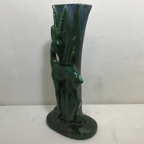 Vintage Art Deco Royal Haeger Green Ceramic Gazelle Vase