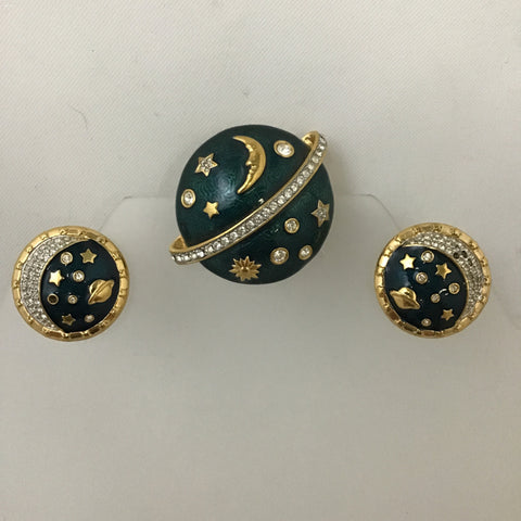 3pc Vintage Swarovski "Moon & Stars" Earring & Pin Set