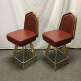 Pair of MCM Gasser Chair Co. Red Counter Height Casino Swivel Bar Stools