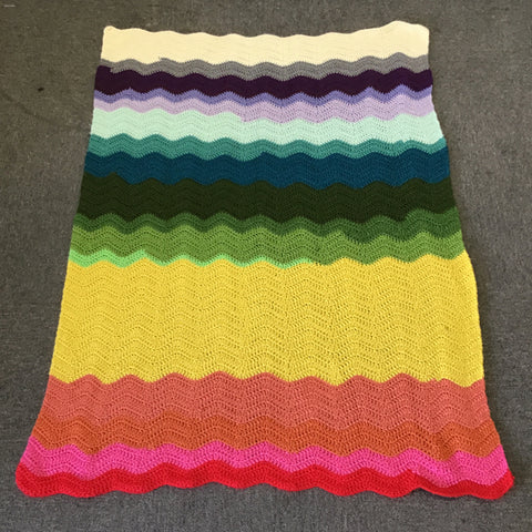 Handmade Rainbow Zig-Zag Stripe Crochet Throw Blanket
