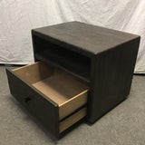 Pair of Rustic Grey-Stained Wood 2-Tier Night Stands