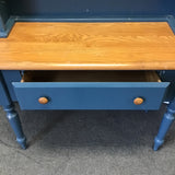 Vintage Farmhouse Solid Oak & Blue Laminate Side Table & Hutch