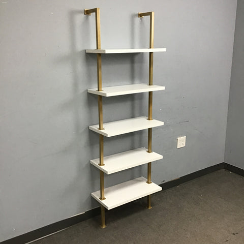 Contemporary White Laminate & Gold Metal 5-Tier Ladder Shelf