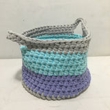 Sarahjane Harrigan Medium Grey, Aqua, & Purple Crocheted Basket
