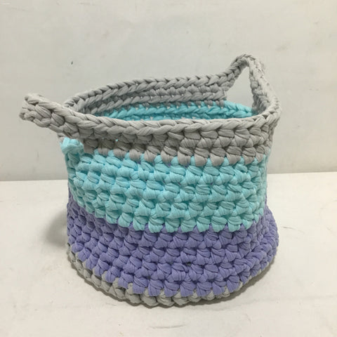 Sarahjane Harrigan Medium Grey, Aqua, & Purple Crocheted Basket