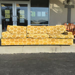 Vintage Mid-Century Yellow Bold Floral Velveteen 3-Cushion Sofa