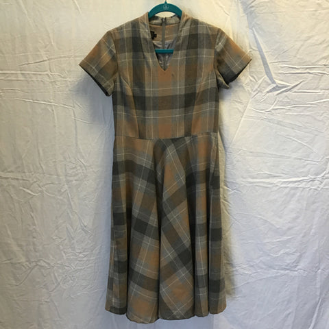 Vintage Pendleton Brown & Grey Plaid Wool Fit & Flare Dress