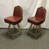 Pair of MCM Gasser Chair Co. Red Counter Height Casino Swivel Bar Stools