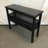 Vintage Chinoiserie Black Tropical Wood 2-Tier Sofa Table