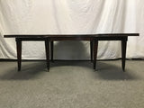 Neoclassical Solid Mahogany & Leather Deminlune Drop-Leaf Coffee Table