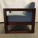 Modern Blue Upholstered & Oak Armchair