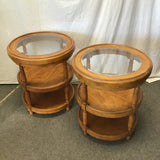 Pair of Modern Solid Wood 3-Tier Glass-Top End Tables