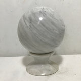 2pc Off-White 5" Marble Sphere & Stand