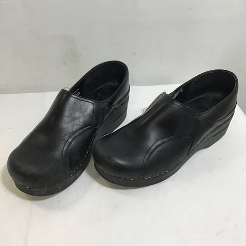 Dansko Black Leather 2" Wedge-Heel Clogs