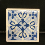 Susan Sitaraman Single Blue & White Tile Pattern Decoupage On White Tile Magnet