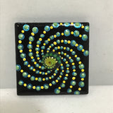 Susan Sitaraman Single Hand Painted Spiral Mandala On Black Tile Magnet