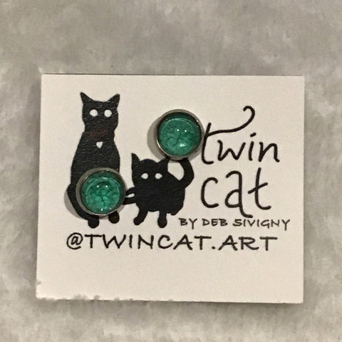 Twin Cat Teal Tiny Stud Earrings