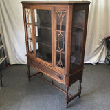 Vintage Jacobean Solid & Veneer Walnut Glass-Front Curio Cabinet