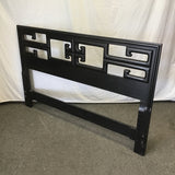 Vintage Chinoiserie Black Tropical Wood Queen Headboard