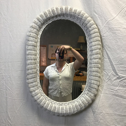 Vintage White Wicker Mirror