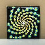 Susan Sitaraman Single Hand Painted Spiral Mandala On Black Tile Magnet