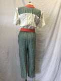 Vintage Virgo II White, Blue, & Pink Colourblock Belted Jumpsuit