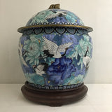 Vintage Blue & White Enameled Brass Cloisonne Ginger Jar