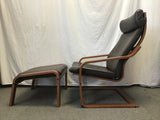 IKEA POANG Brown Leather Armchair & Ottoman