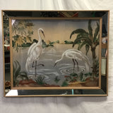 Vintage Mirror-Framed Original Crane Silk Screen Print