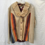 Vintage Earth Brown Leather & Multicolour Fabric Jacket