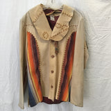 Vintage Earth Brown Leather & Multicolour Fabric Jacket