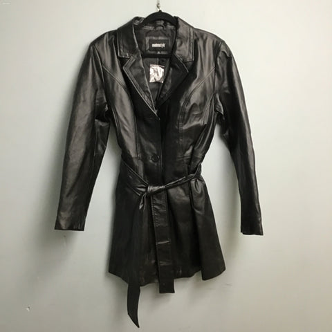 Metrostyle Black Faux Leather Trench Coat