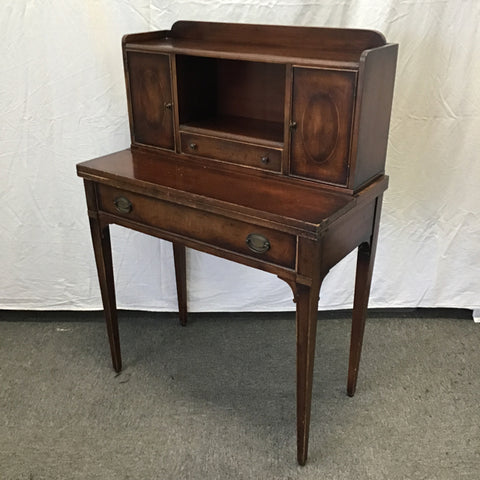 Vintage Mahogany Veneer 2-Drawer Railroad Writing Desk