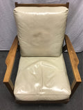 Vintage Mid-Century Eichenlaubs Solid Ash & Off-White Vinyl Armchair