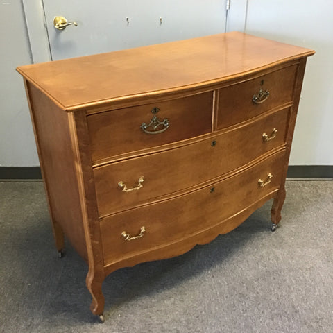 Vintage Birdseye Maple Veneer 4-Drawer Bow-Front Dresser