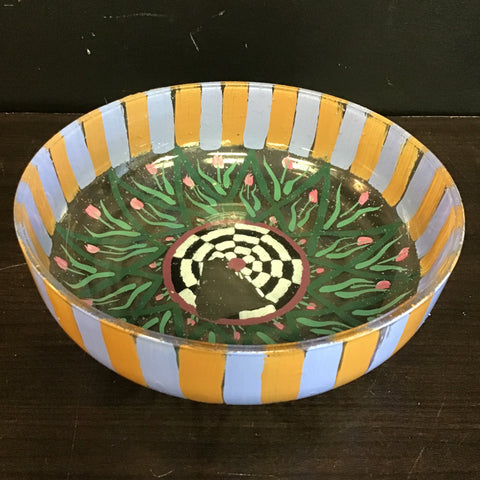 Signed Mackenzie-Childs Inspired Green Painted Bowl