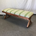 Modern Green & White Upholstered Tropical Wood Dining Bench