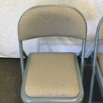 Pair of Vintage Blue Metal & Grey Upholstered Folding Chairs