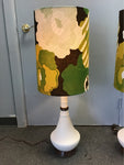 Pair of Vintage MC White Ceramic Table Lamps & Green Shades