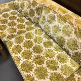 Vintage Mid-Century Yellow Bold Floral Velveteen 3-Cushion Sofa