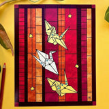 Rachel Feirman "Stained Glass Paper Cranes" 5x7 Digital Art Print