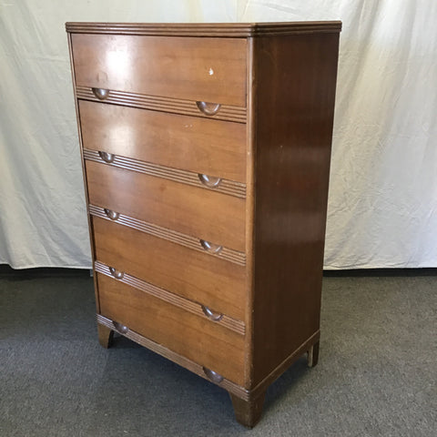 Vintage Art Deco Cherry Veneer 5-Drawer Chest of Drawers