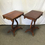 Pair of Vintage Solid Mahogany Harp-Pedestal End Tables