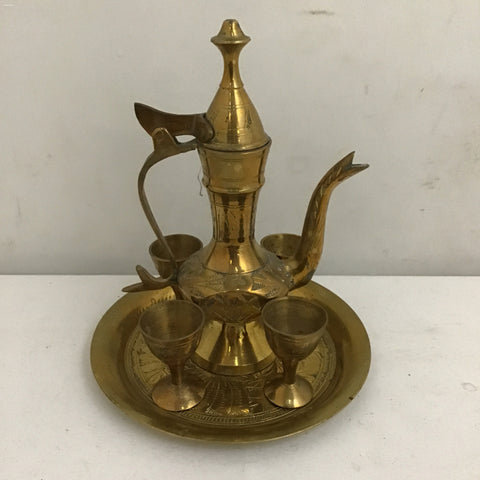 6pc Vintage Solid Brass Miniature Turkish Coffee Set