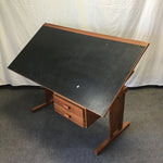 Vintage Solid Oak & Teak Veneer Tilt-Top Art Desk